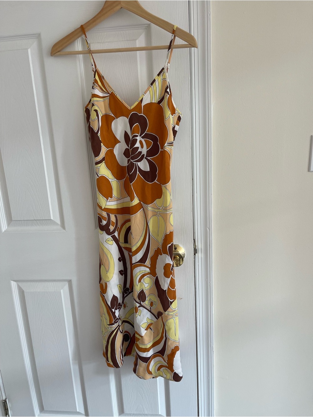 Aritzia Retro Floral Midi Slip Dress - Mustard/Brown/Cream